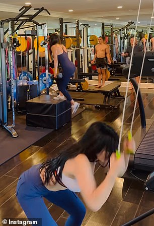 The mother of two, 53, shared a clip to her Instagram Stories as she worked up a sweat in the gym with a handful of others – including her husband-to-be