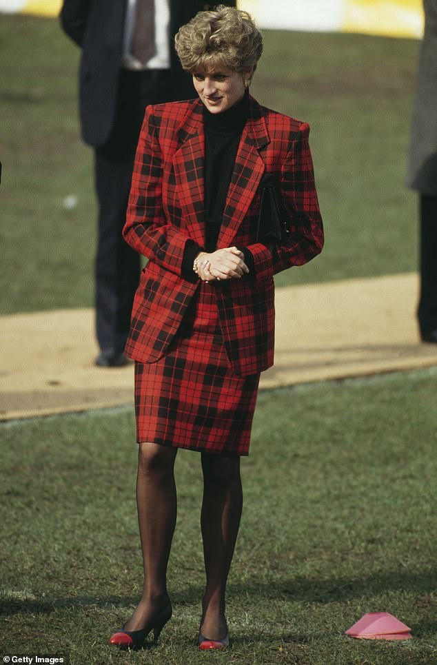 Diana made a bold choice during a trip to Wales in 1992, relying on red tartan clothing with matching red and black heels