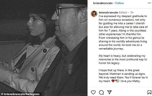 Sad: Briana, who worked for Matthew for years, posted a touching tribute to her former boss