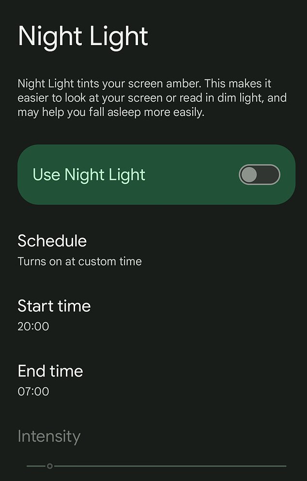 Android's night light mode eliminates blue light (Google)