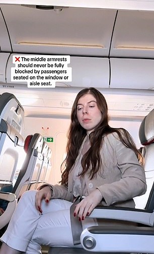 In another video she advises passengers how to use the armrests