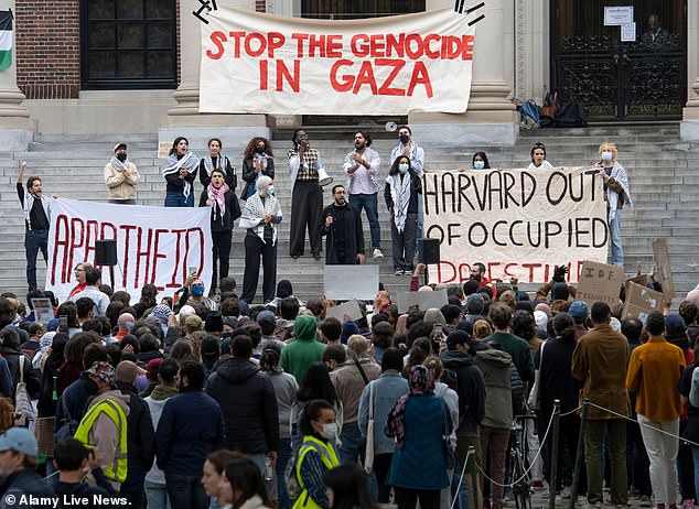 It was a knee-jerk reaction spurred not by what Israel did – because it had done nothing to justify Hamas' brutality – but by what Israel is: the nation-state of the Jewish people.  (Above) Protest at Harvard on October 14, 2023