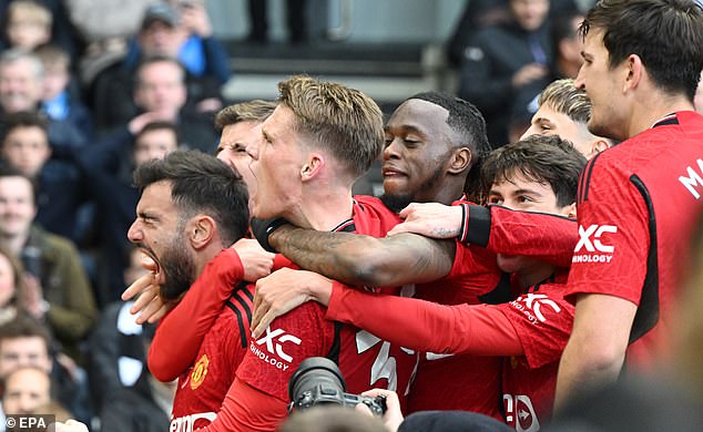 Man United were enjoying the celebrations as the captain's goal ended their dismal performance