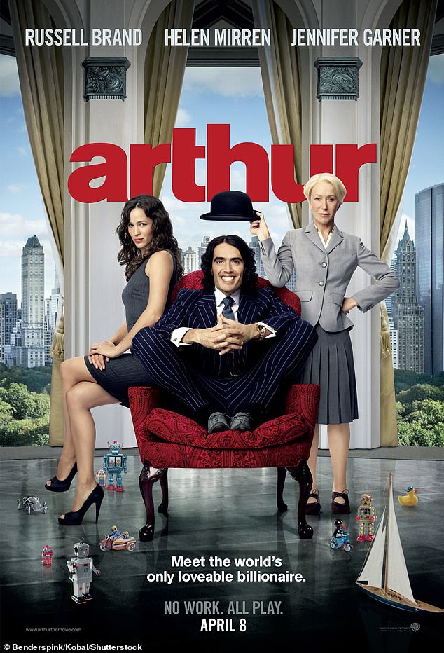 Brand starred in Arthur as a boozing, philandering heir to a fortune alongside Helen Mirren, Jennifer Garner, Greta Gerwig and Nick Nolte.  The film was released in 2011