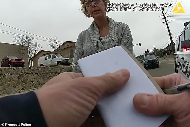 The Prescott police officer stopped her on State Route 89 near Copper Basin Road, near the Safeway supermarket, on March 19, 2023, just after 4 p.m.