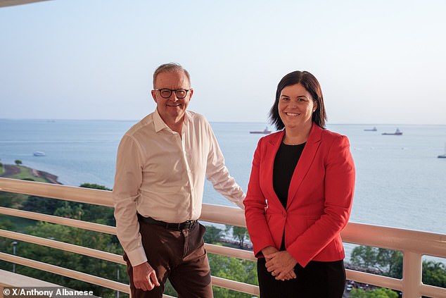 Mr Albanese is in much more relaxed circumstances with Northern Territory Chief Minister Natasha Fyles