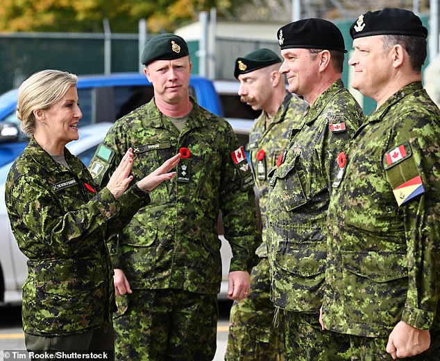 Sophie, 58, was all smiles as she greeted army personnel at the Lake Street Armory military barracks in St. Catharines