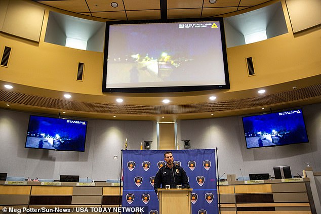 Video of the police encounter and subsequent shooting was played during a news conference at Las Cruces City Hall