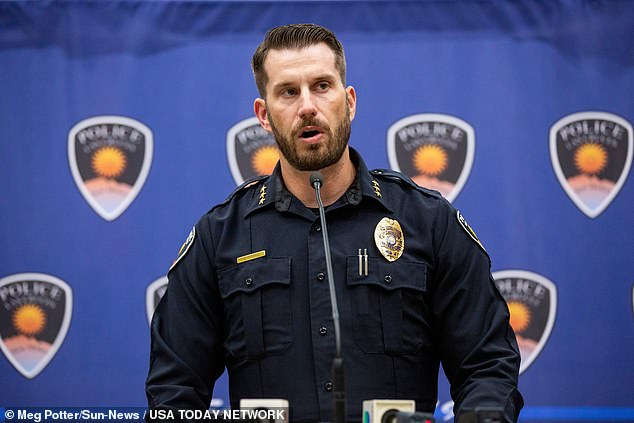 Jeremy Story, interim chief of the Las Cruces Police Department, speaks during the news conference