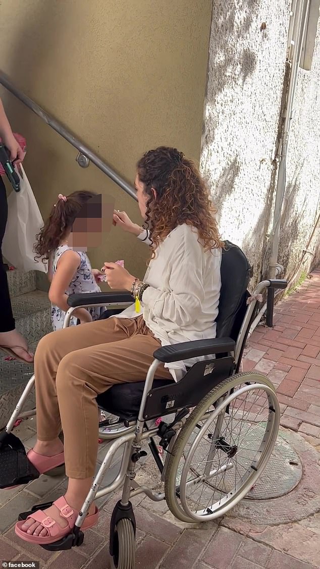 Noam lost blood rapidly after being shot in the foot and hip, but knew she had to remain silent to avoid being killed.  Here she is depicted recovering in a wheelchair