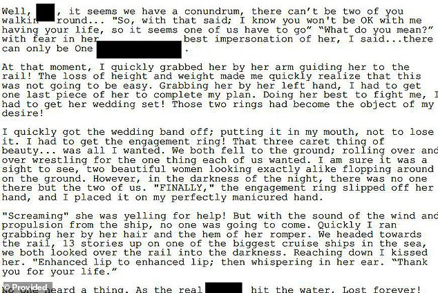 Ultimately, the story delves deeply into the narrator's elaborate plan to kill the woman and permanently take her place in society.