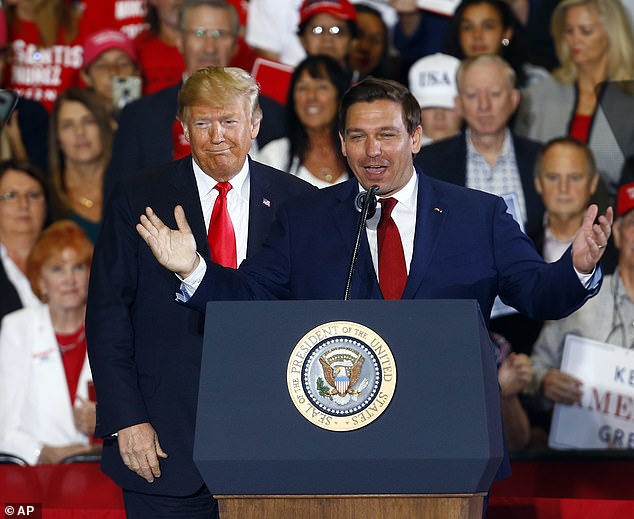 Trump's 2018 endorsement, pictured above, put DeSantis on track to win the first of two gubernatorial elections