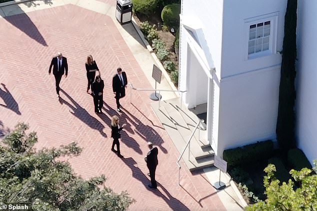 The three women from Friends and David Schwimmer are seen entering the church on Friday to attend Matthew Perry's funeral