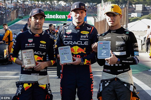 Max Verstappen won the race with McLaren's Lando Norris second and teammate Sergio Perez third