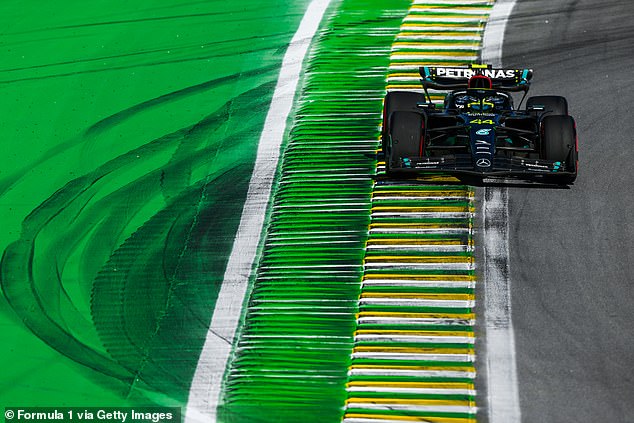 Lewis Hamilton's Mercedes in action during the sprint race of the Brazilian Grand Prix, finishing sixth