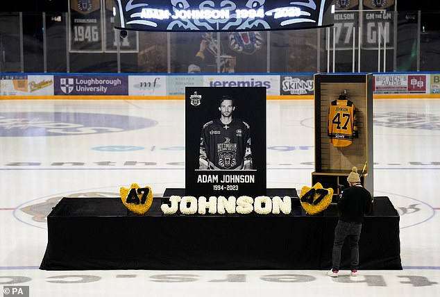 A memorial was placed on the ice with Johnson's jersey number 47 and his yellow playing jersey