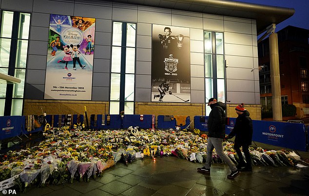 Hundreds of flowers were placed outside the Nottingham Panthers' home stadium