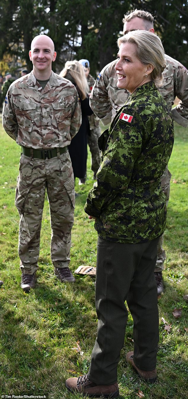 The royal family wore a military uniform for the occasion with a Canadian flag on the shoulder of her jacket