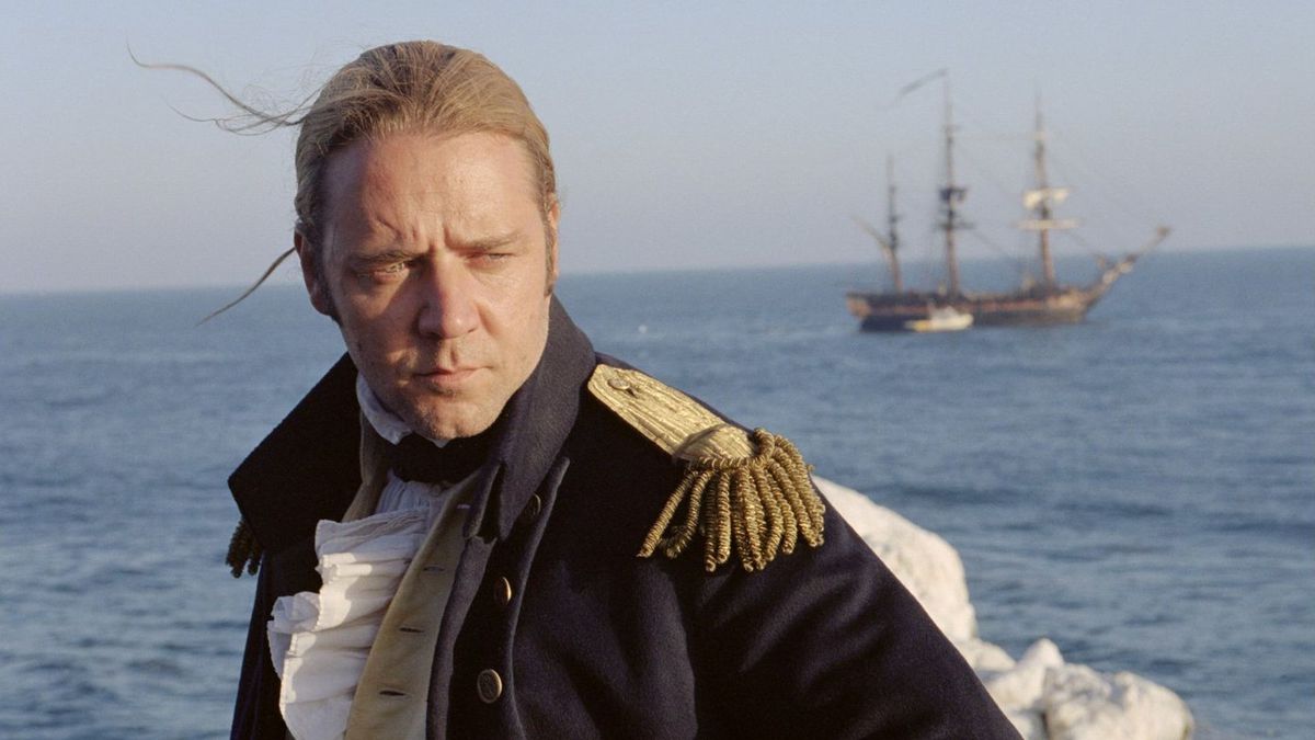 Russell Crowe stares out to sea in Master and Commander: The Far Side of the World