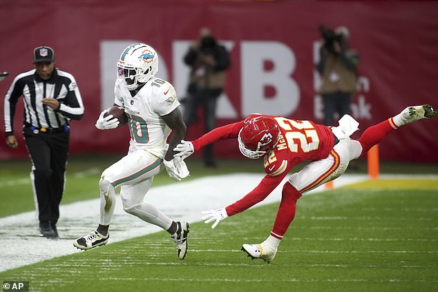 Tyreek Hill (left) was kept quiet by his former team despite bragging before the game