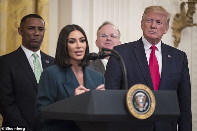 Donald Trump with Kim Kardashian in the White House in 2019, the year before he sought re-election