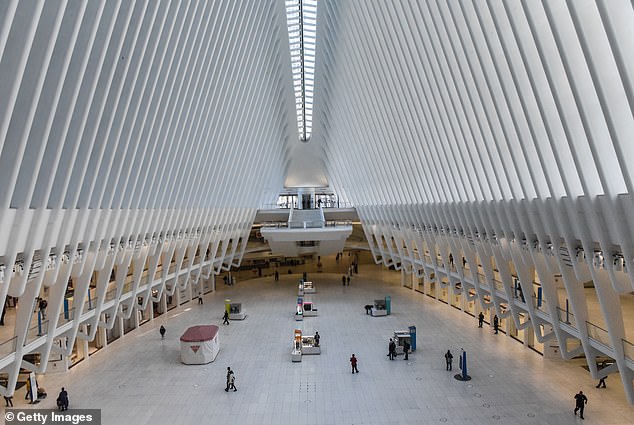 In 2007, Albuquerque high school student Laura Glass and her father, scientist Robert Glass, produced a 2007 study claiming that isolating people from each other was as effective as a vaccine during a flu pandemic.  Pictured: The nearly abandoned Oculus transportation hub in Lower Manhattan on March 15, 2020