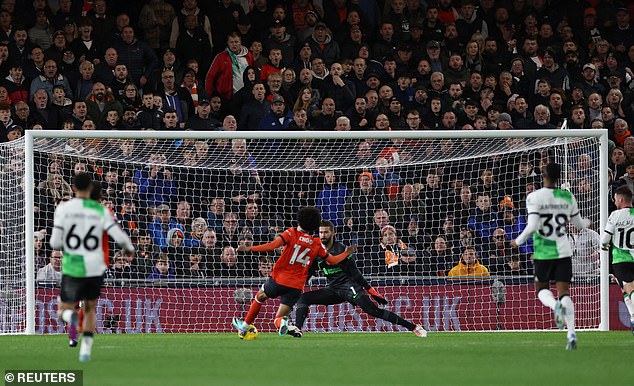 Tahith Chong initially put Luton ahead after taking a cross deep into Liverpool's penalty area