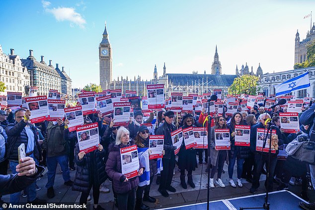 Hundreds of people gathered at a vigil in central London this morning to demand the safe return of the innocent civilians currently being held hostage by Hamas.