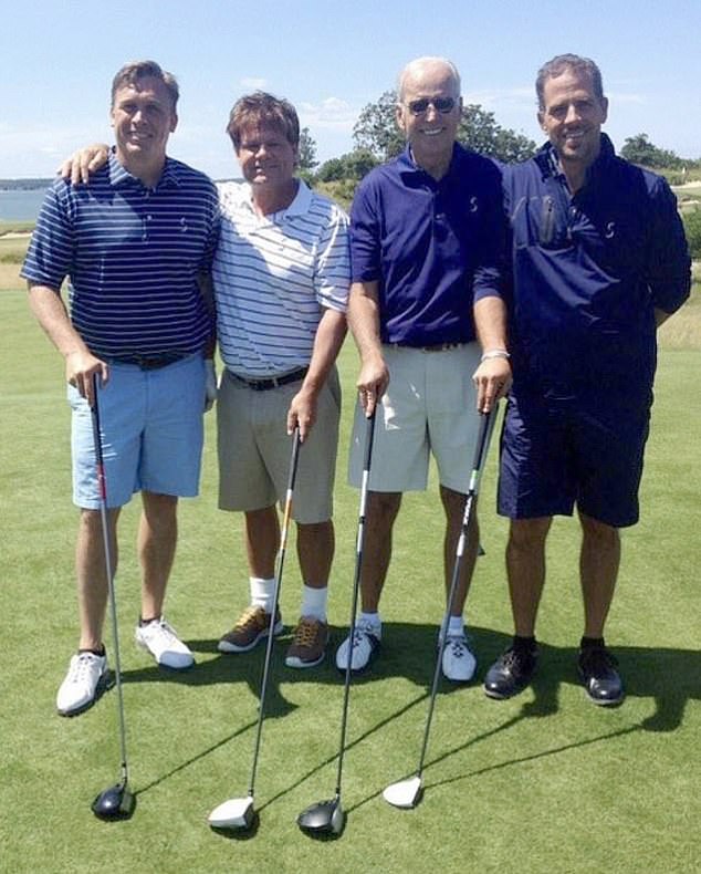 A 2014 photo of Joe Biden (second from right) and his son Hunter (far right), golfing in the Hamptons with Devon Archer (far left), an executive of a Ukrainian gas company