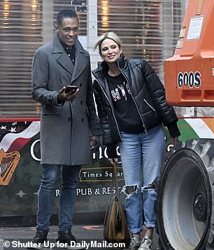 TJ and Amy initially seemed determined not to be seen together as they stood six feet apart