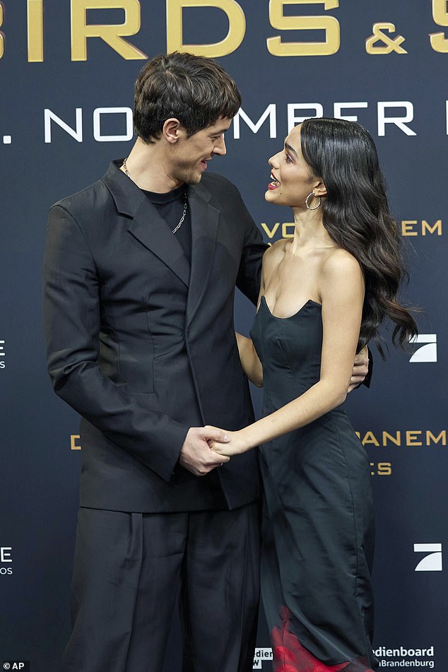 Sweet: Zegler and Blyth, 28 – who plays young Coriolanus Snow in the film – had a sweet moment on the red carpet as they greeted each other while holding hands