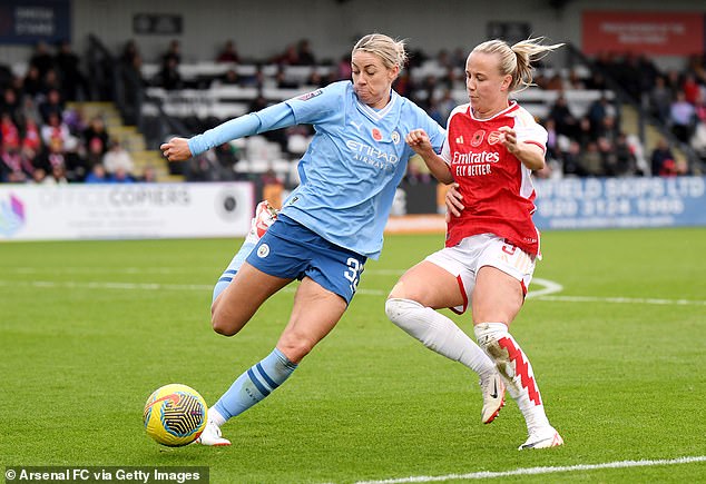 Matildas star Alanna Kennedy (left) also played for Manchester City as a shocking blunder from their goalkeeper saw them lose 2-1, leaving them in second place behind Chelsea.