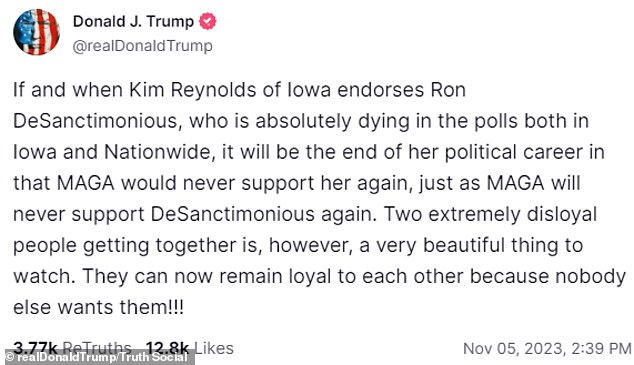 1699249058 785 Trump turns against Iowa Governor Kim Reynolds after word of