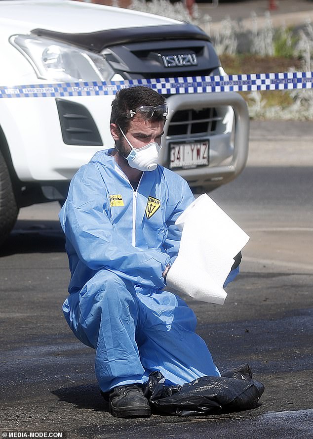 Forensic cleaners used paper towels to clean up oil, blood and dirt