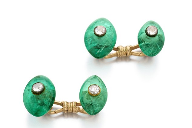 Emerald and diamond cufflinks, given to Tsar Ferdinand I of Bulgaria by Sultan Abdul-Hamid II of the Ottoman Empire in 1898