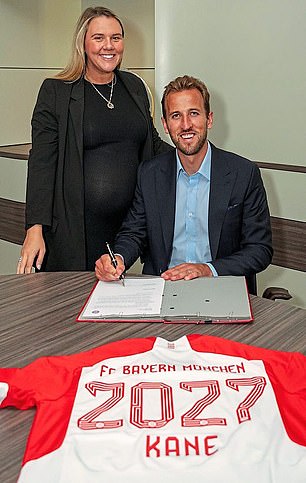 The couple are celebrating Kane's successful £100million move to Bayern Munich last summer