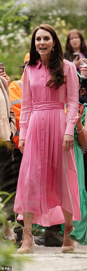 Kate is most often seen in a stunning array of colours, pictured in a pink dress at the Chelsea Flower Show