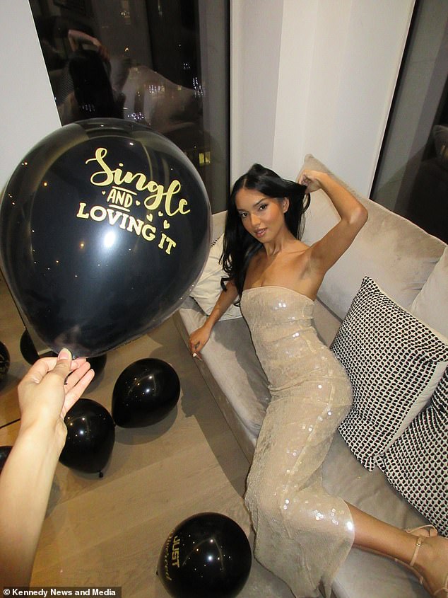 The stunning party featured 'single and loves it' party balloons and divorce maids instead of standard bridesmaids