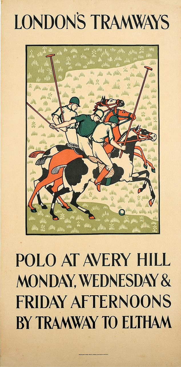 London was once crossed by trams, until the system was dismantled in favor of buses.  This 1923 poster told Londoners they could take the tram to play and watch Polo on Avery Hill in Eltham, south-east London