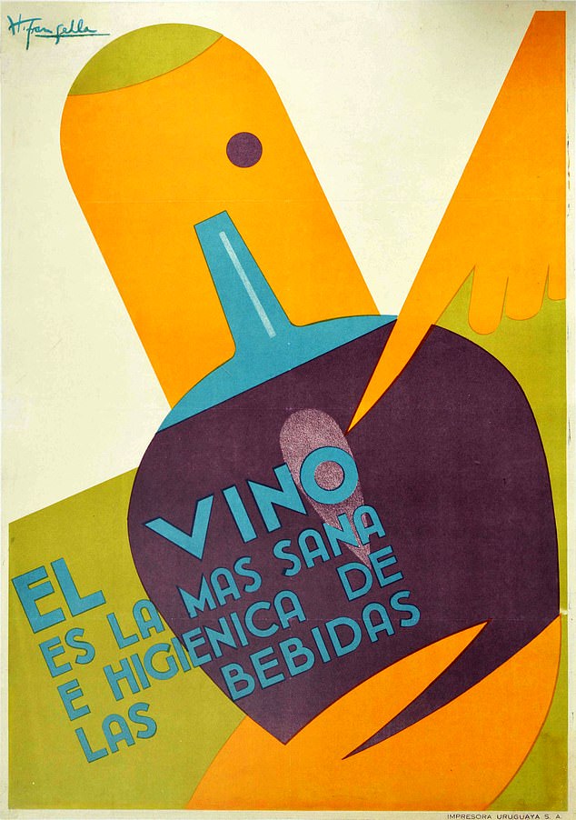 This Spanish poster read: 'Wine is the healthiest and most hygienic drink'.  The slogan, printed in 1940, was a quote from the famous French chemist Louis Pasteur