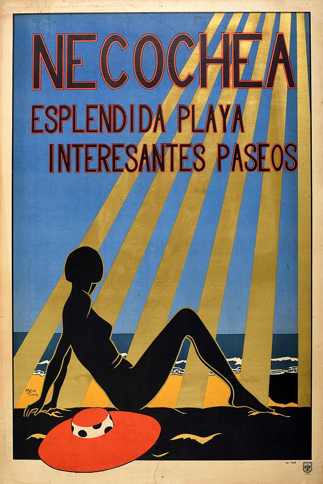 An Argentine advertisement from the 1930s promotes the beautiful beaches of the port city of Necochea