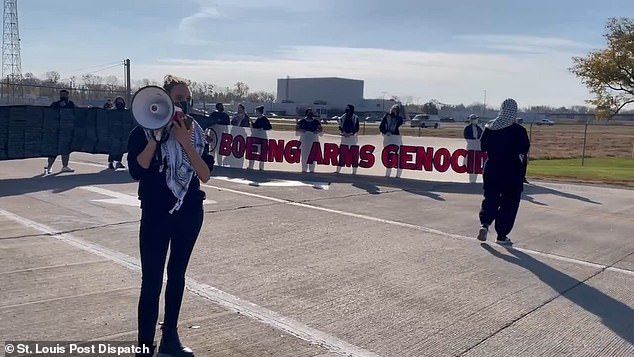 A separate protest broke out Monday morning in St. Charels, Missouri outside a Boeing factory (pictured)