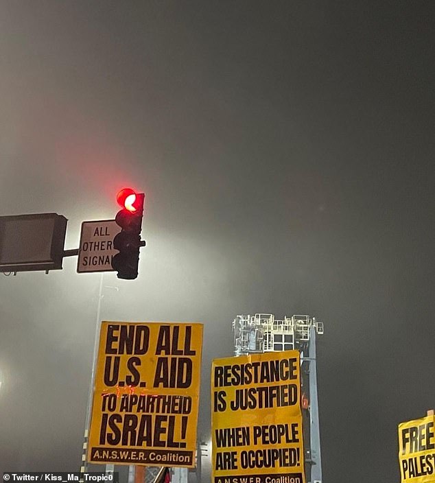 Protesters believe the ship will be loaded with military weapons and supplies for Israel, funded by the US