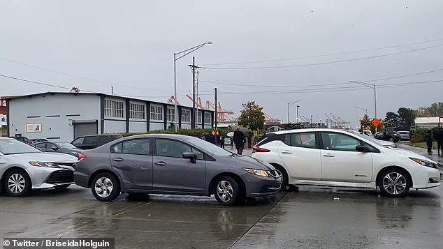 Cars were parked at the entrance to the Port of Tacoma (pictured) in an attempt to barricade anyone from getting through