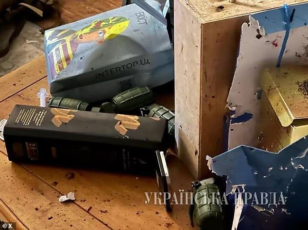 Photos taken from inside Chastyakov's home show several grenade-shaped objects lying next to what appears to be a box for a bottle of alcohol