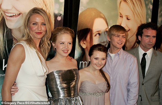 On the red carpet: From left to right: Cameron Diaz, Sofia Vassilieva, Abigail Breslin, Ellingson and Jason Patric at the New York premiere of My Sister's Keeper in 2009 - the year after Evan welcomed a daughter