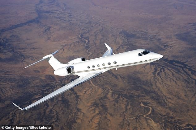 They flew on a Gulfstream jet (file photo) from Santa Barbara, California to Las Vegas, Nevada