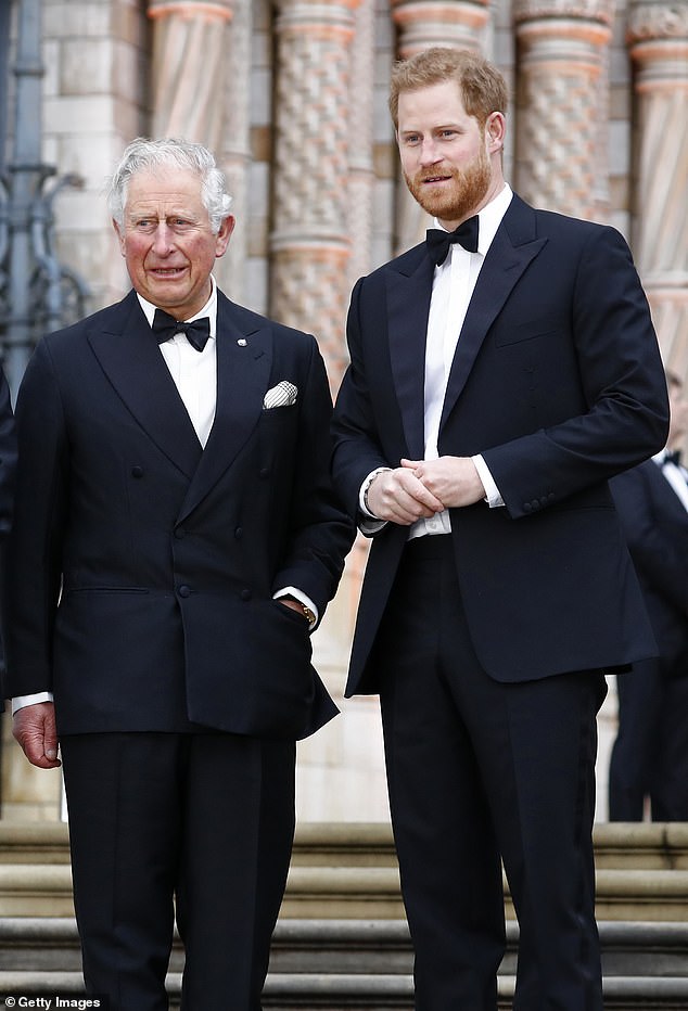 Charles and Harry attend the global premiere of Our Planet at the Natural History Museum in London on April 4, 2019