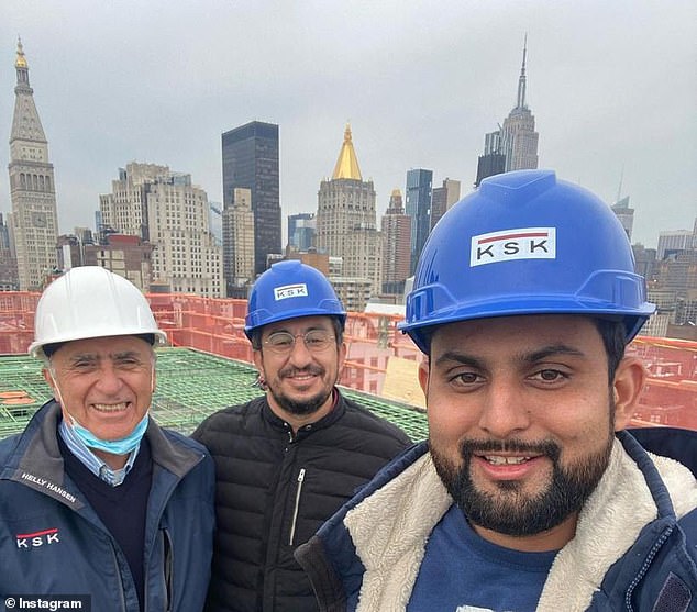 Erden Arkan (left), the globe-trotting 74-year-old owner of KSK Construction Group with colleagues at a project in Manhattan