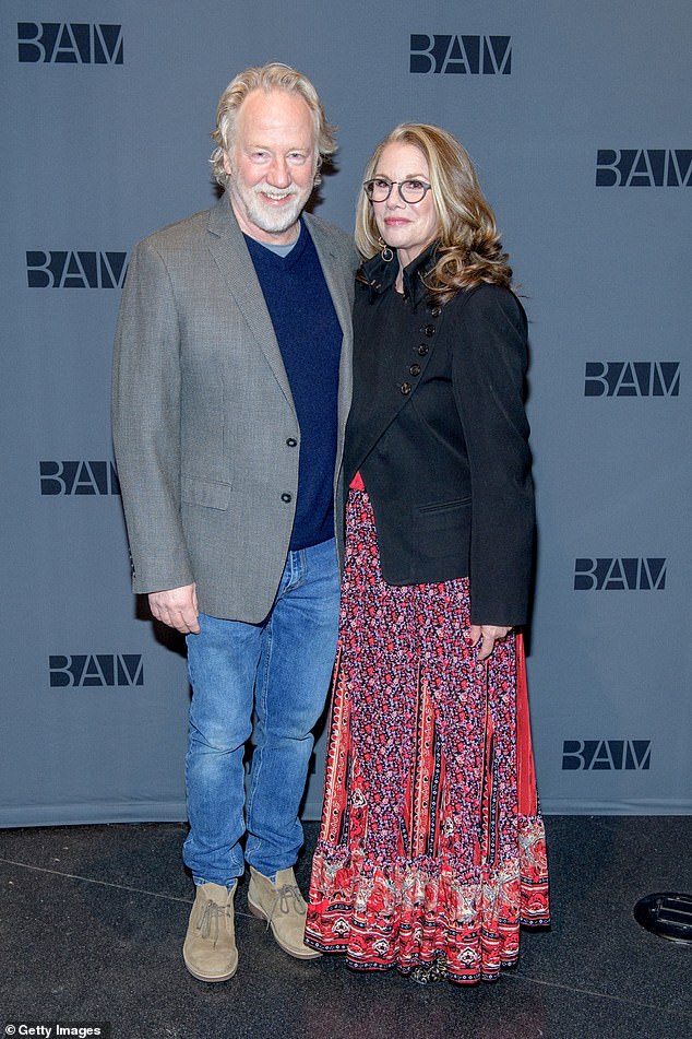 Going strong: Gilbert lives on a 14-acre farm in New York with husband Timothy Busfield, shown in January 2020 in New York City